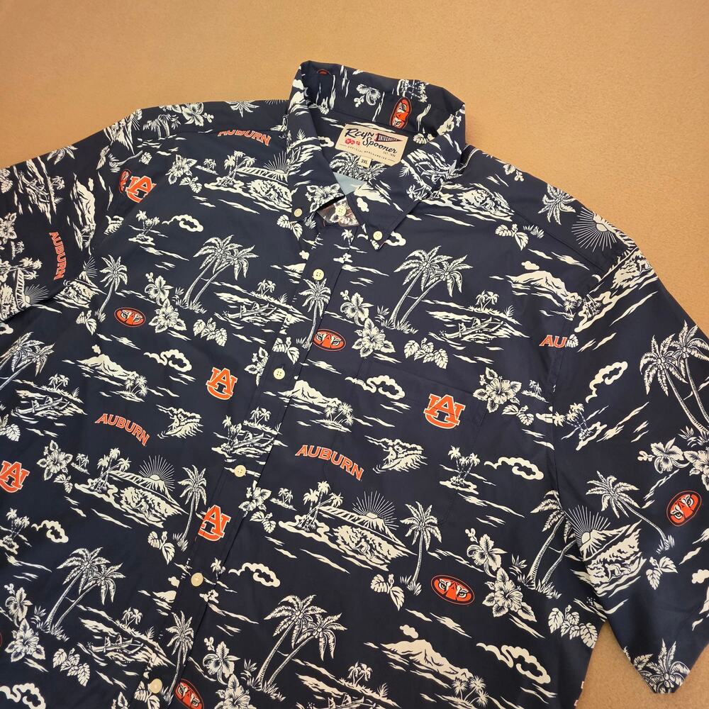 Reyn Spooner Auburn Tigers University Performance Hawaiian Shirt Navy Sz 3XL NWT